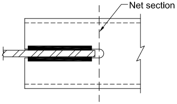 Structural diagram for determining the net area of a connection through a slot