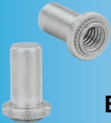 Entities: Self-clinching blind fasteners. Key Features: Internally threaded. Serrated flange base for self-clinching installation. Closed-end (blind design to protect threads from debris or provide a seal. Metallic construction.