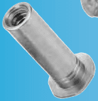 Entity: CH™ Concealed-head self-clinching standoff. Features: Threaded cylindrical body with a hexagonal base for flush mounting in thin sheets. Material: Metal (likely stainless steel or aluminum. Application: Used as a fastener to create space between components in electronic or mechanical assemblies.