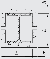 Structural cross-section of an encased steel I-beam