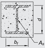 Entity: Concrete-encased wide-flange shape Components: Cross-section showing a steel wide-flange