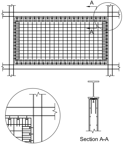 Structural detailing for steel headed stud anchors in a composite wall subjected to tension