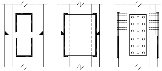 Structural steel splice configurations designed to minimize weld restraint tensile stresses