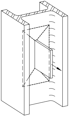 Structural diagram showing yield lines on a beam web