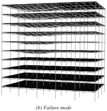 3D structural model of a 10-story building illustrating a failure mode